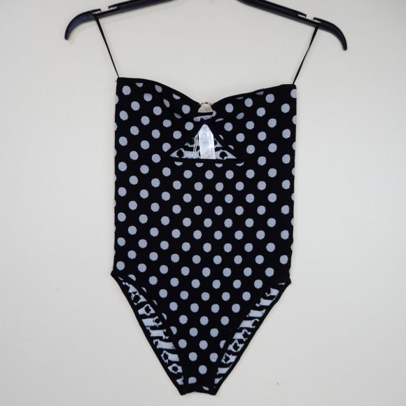 ZARA Polka Dot Strapless BODYSUIT Size M L Black White Ring Detail NEW w/ TAGS - Picture 6 of 9
